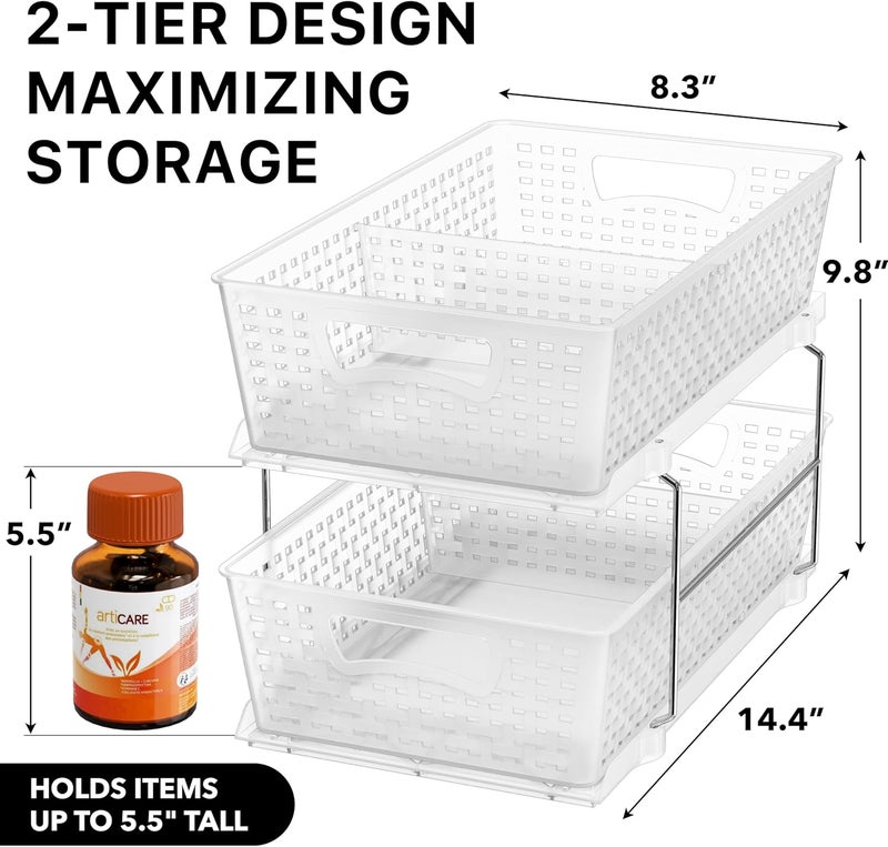 Simple Houseware 2 Tier Bathroom Organizer Tray Pull-Out Sliding Drawer/Under-Sink Storage, Clear - Image 2